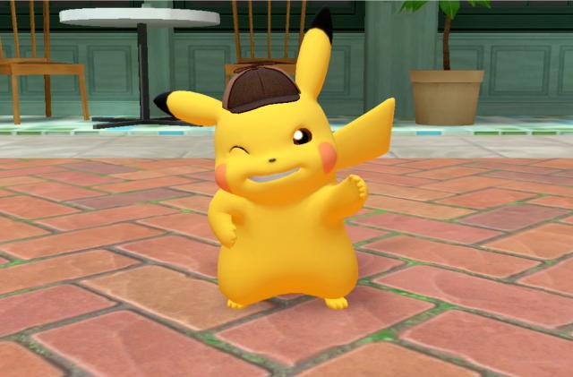 Pikachu winking and giving a thumbs up in Detective Pikachu Returns