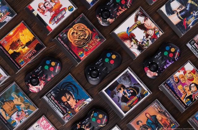 8BitDo' Neo Geo CD wireless controllers in 4 limited edition colors and black.