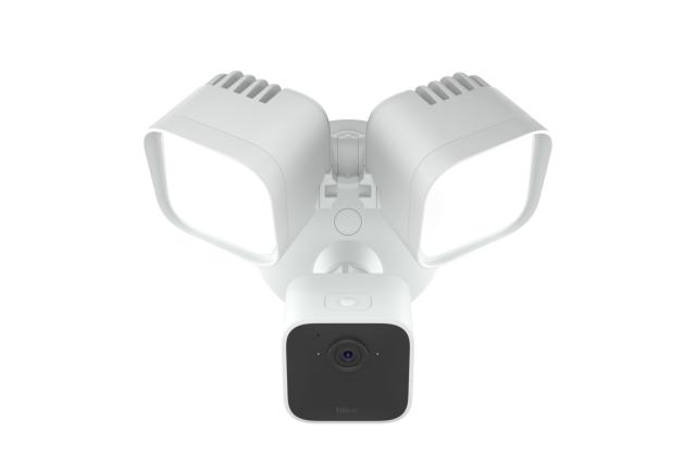 Blink's camera with floodlights against a white background.