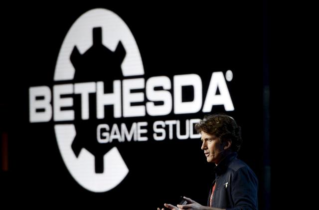 Todd Howard, Game Director and Executive Producer at Bethesda Game Studios, speaks as he introduces the video game "Fallout 4" during video game publisher Bethesda Softworks media briefing before the opening day of the Electronic Entertainment Expo, or E3, at the Dolby Theater in Los Angeles, California June 14, 2015.   REUTERS/Kevork Djansezian