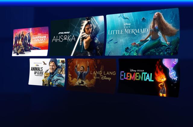The Disney Plus basic subscription includes access to the pictured content including Ahsoka, the live-action Little Mermaid and Pixar's Elemental. 