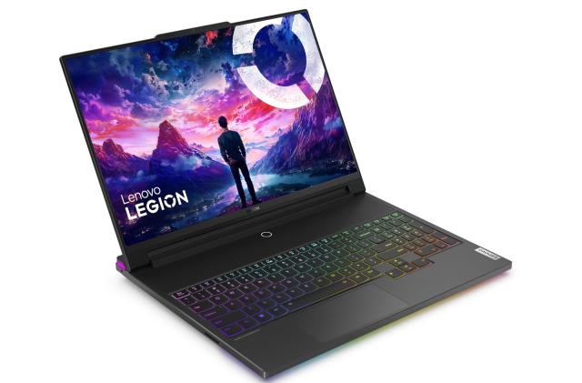 An open Lenovo Legion laptop against a white background.