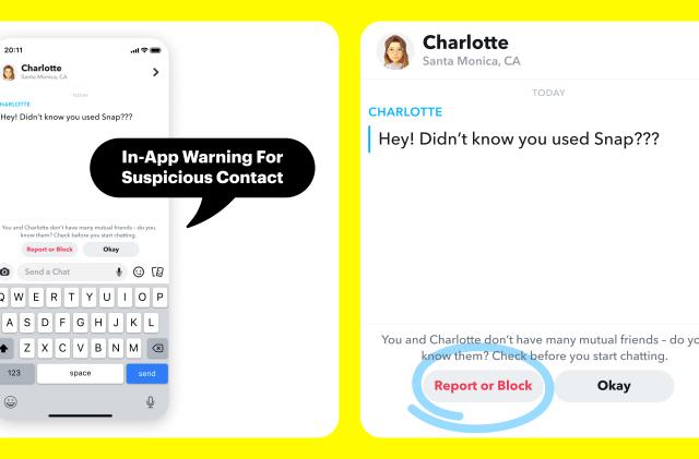 Snapchat has new warnings wen teen connect with an account with whom they don't shre many mutual friends,